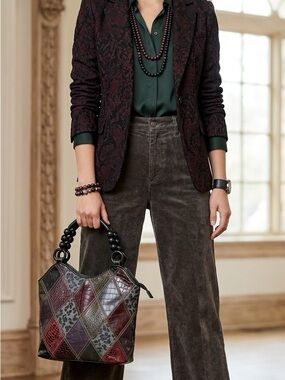 Bueno Patchwork Leather Hobo Bag in Burgundy, Black, Gray